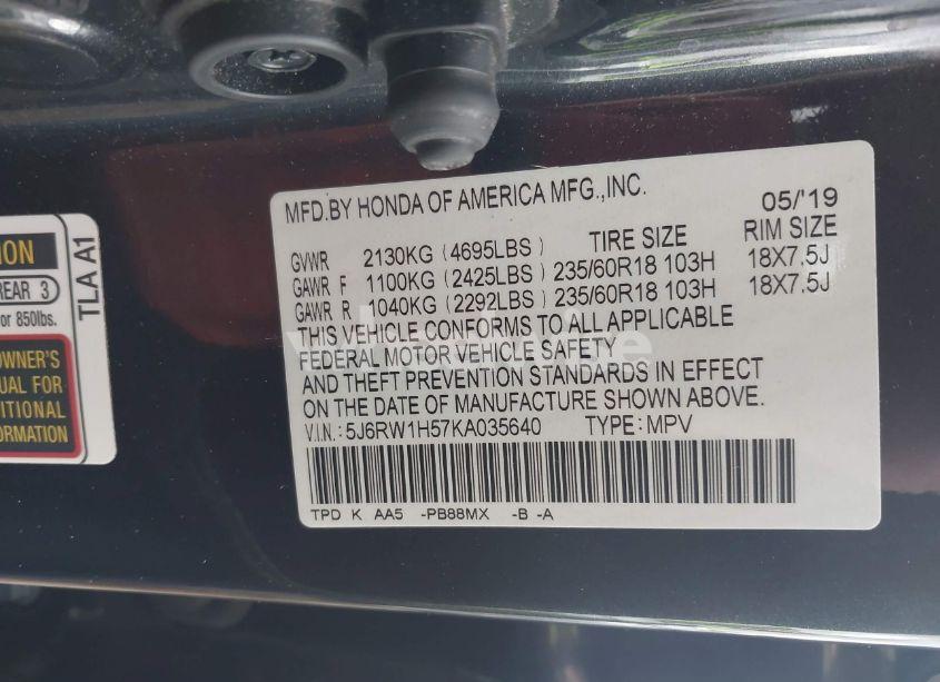 Photo 9 of 2019 Honda Cr-v EX (VIN 5J6RW1H57KA035640)
