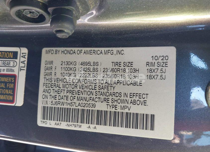 Photo 9 of 2020 Honda Cr-v 2WD EX (VIN 5J6RW1H57LA020539)