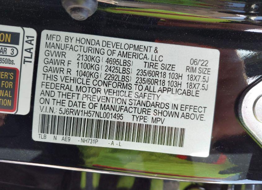 Photo 9 of 2022 Honda Cr-v 2WD EX (VIN 5J6RW1H57NL001495)