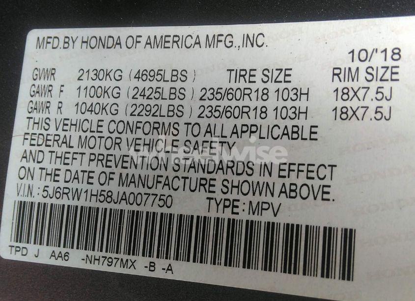 Photo 9 of 2018 Honda Cr-v EX (VIN 5J6RW1H58JA007750)