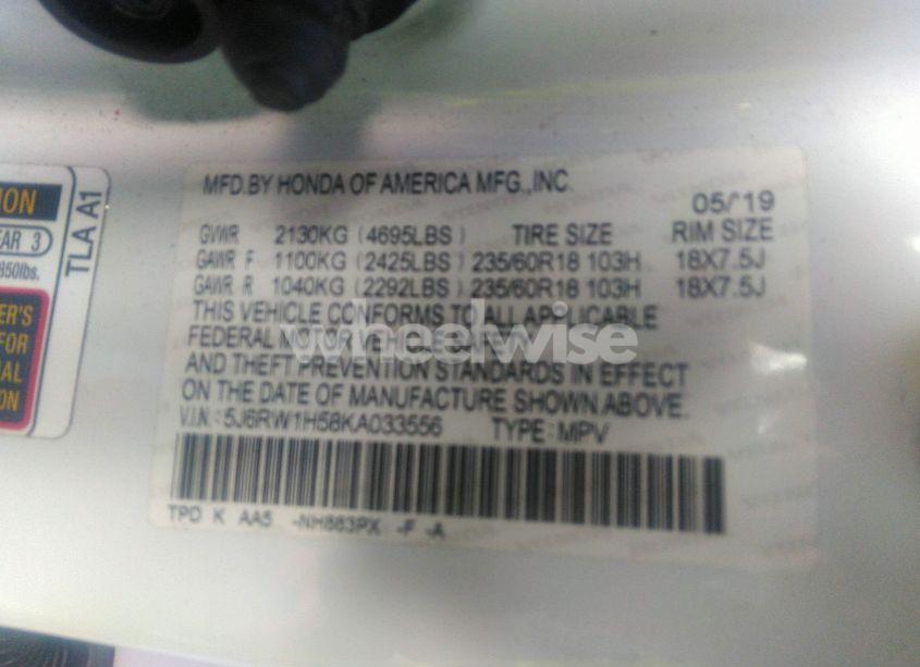 Photo 9 of 2019 Honda Cr-v EX (VIN 5J6RW1H58KA033556)