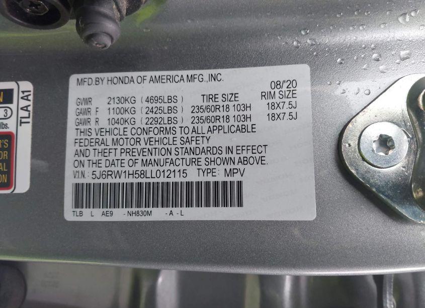 Photo 9 of 2020 Honda Cr-v 2WD EX (VIN 5J6RW1H58LL012115)