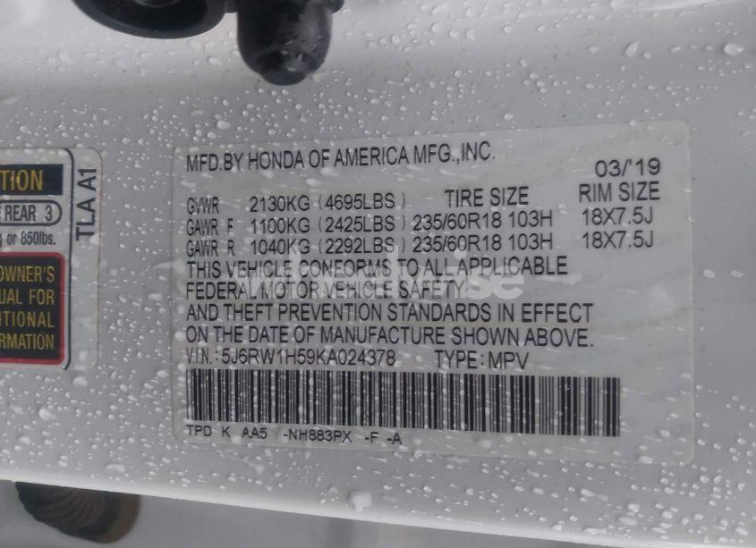 Photo 9 of 2019 Honda Cr-v EX (VIN 5J6RW1H59KA024378)