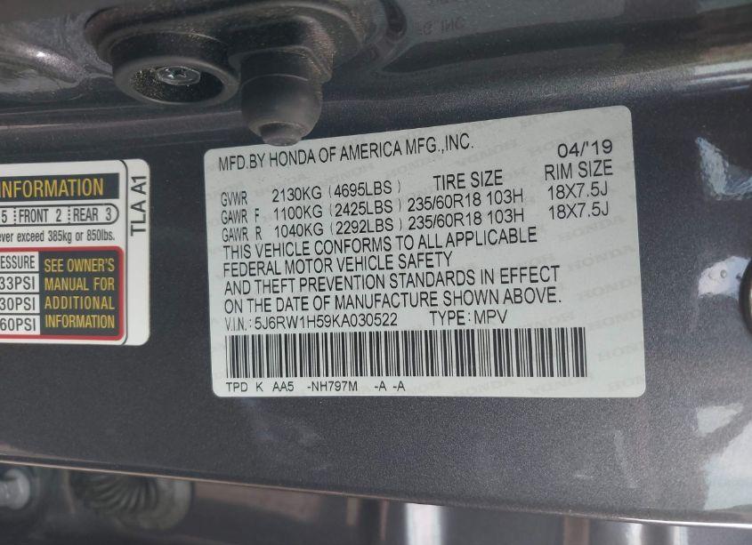 Photo 9 of 2019 Honda Cr-v EX (VIN 5J6RW1H59KA030522)