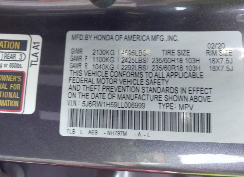 Photo 9 of 2020 Honda Cr-v 2WD EX (VIN 5J6RW1H59LL006999)