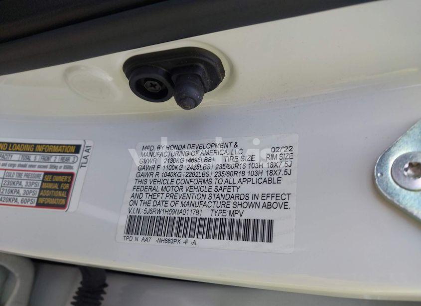 Photo 9 of 2022 Honda Cr-v 2WD EX (VIN 5J6RW1H59NA011781)