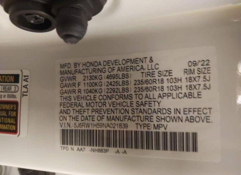 Photo 9 of 2022 Honda Cr-v 2WD EX (VIN 5J6RW1H59NA021839)