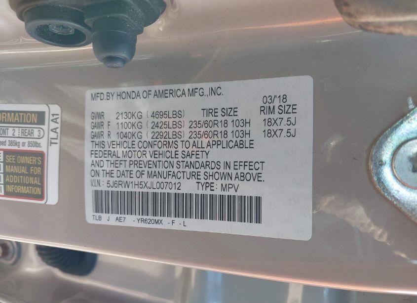Photo 9 of 2018 Honda Cr-v EX (VIN 5J6RW1H5XJL007012)