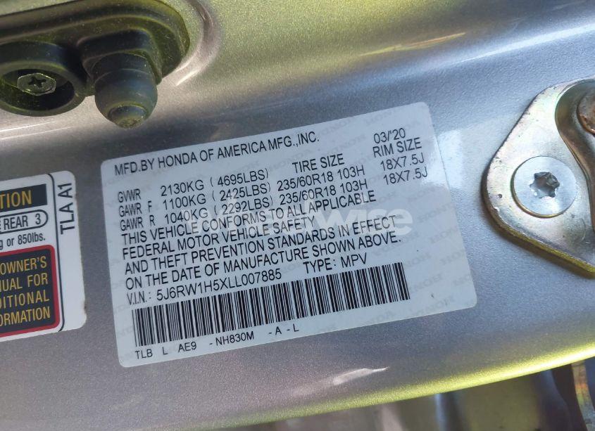 Photo 9 of 2020 Honda Cr-v 2WD EX (VIN 5J6RW1H5XLL007885)