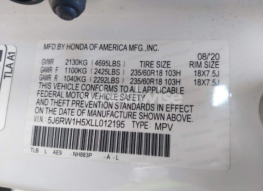 Photo 9 of 2020 Honda Cr-v 2WD EX (VIN 5J6RW1H5XLL012195)