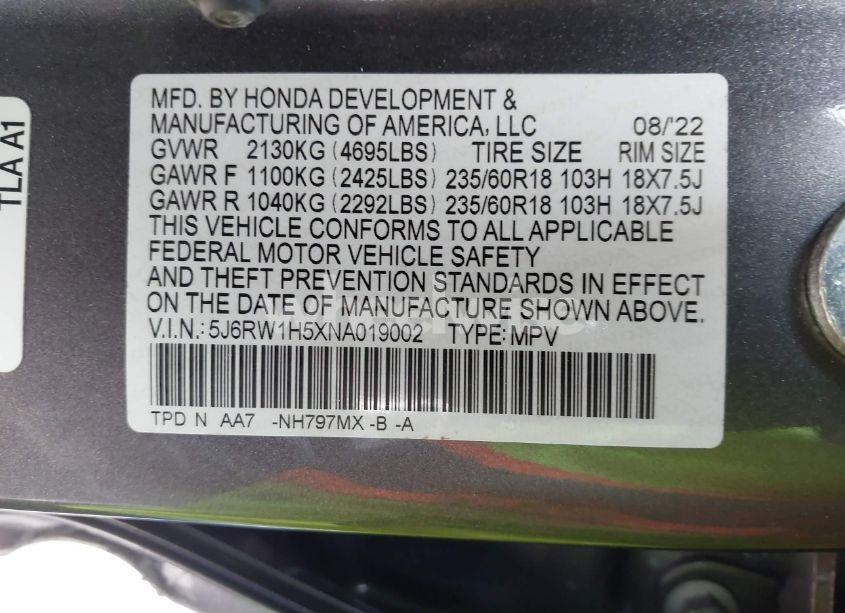 Photo 9 of 2022 Honda Cr-v 2WD EX (VIN 5J6RW1H5XNA019002)