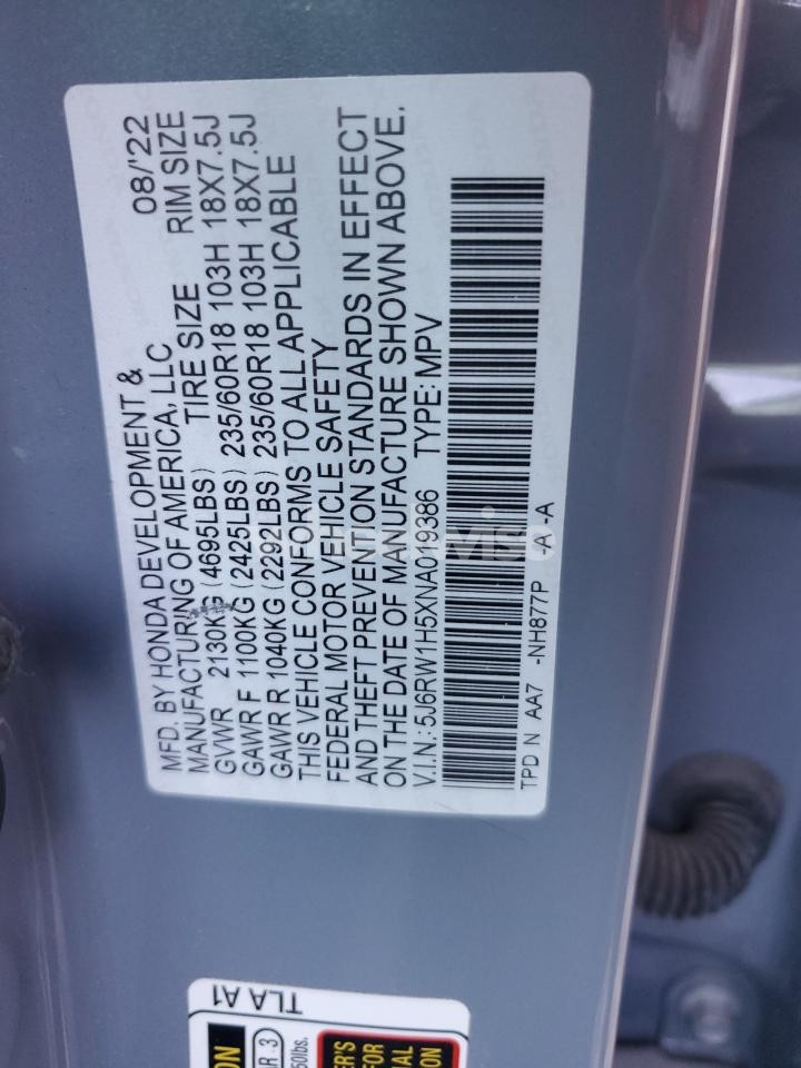 Photo 13 of 2022 HONDA CR-V EX (VIN 5J6RW1H5XNA019386)