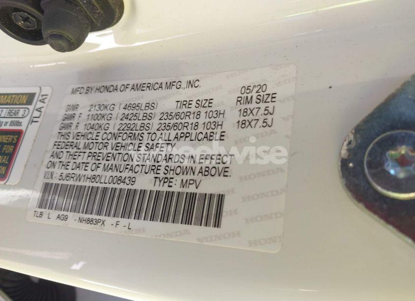 Photo 9 of 2020 Honda Cr-v 2WD EX-L (VIN 5J6RW1H80LL008439)