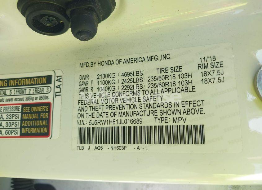 Photo 9 of 2018 Honda Cr-v EX-L/EX-L NAVI (VIN 5J6RW1H81JL016689)