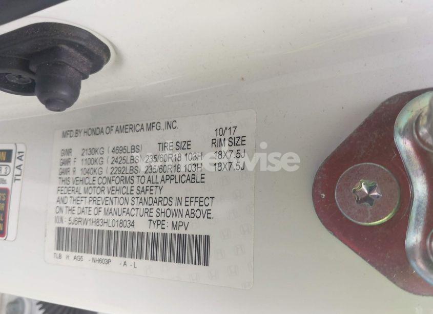 Photo 9 of 2017 Honda Cr-v EX-L/EX-L NAVI (VIN 5J6RW1H83HL018034)