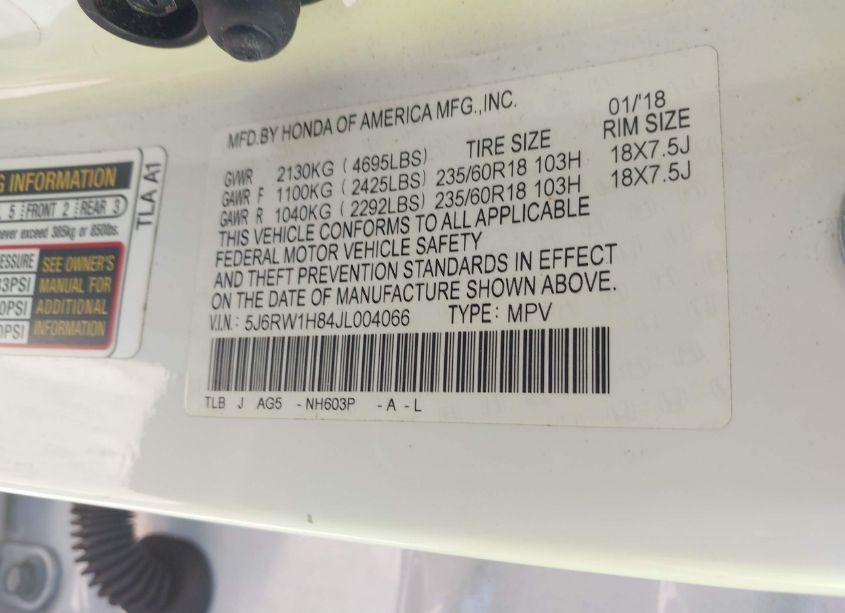 Photo 9 of 2018 Honda Cr-v EX-L/EX-L NAVI (VIN 5J6RW1H84JL004066)