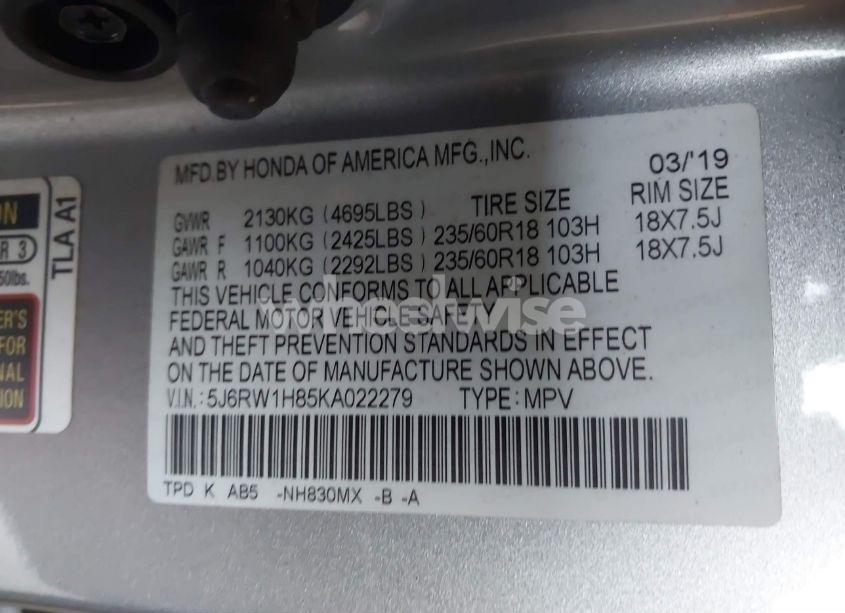 Photo 9 of 2019 Honda Cr-v (VIN 5J6RW1H85KA022279)