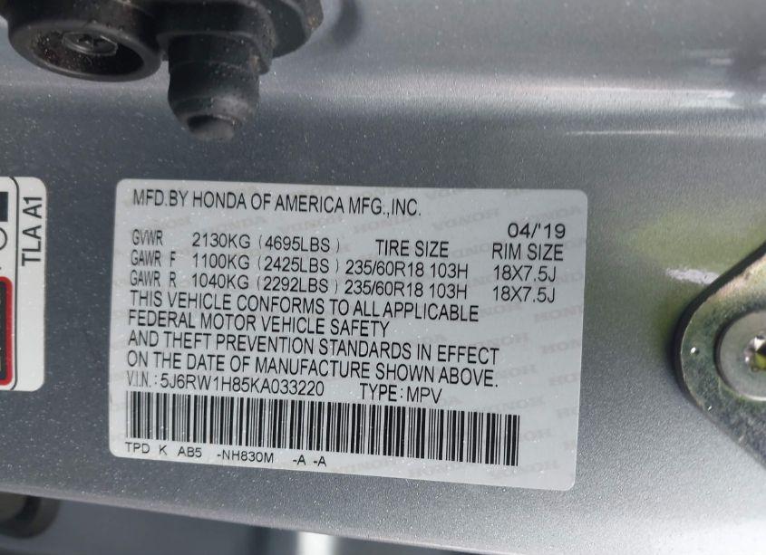 Photo 9 of 2019 Honda Cr-v EX-L (VIN 5J6RW1H85KA033220)