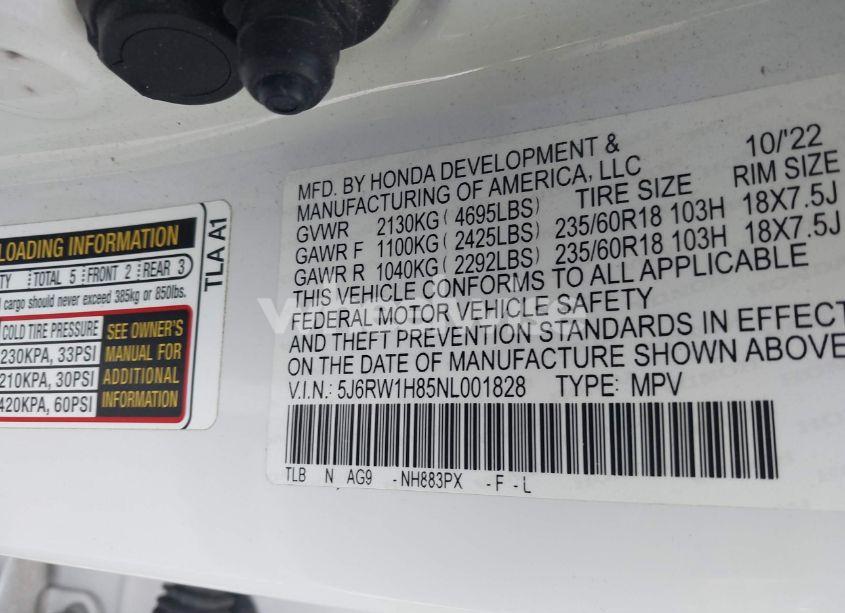 Photo 9 of 2022 Honda Cr-v 2WD EX-L (VIN 5J6RW1H85NL001828)