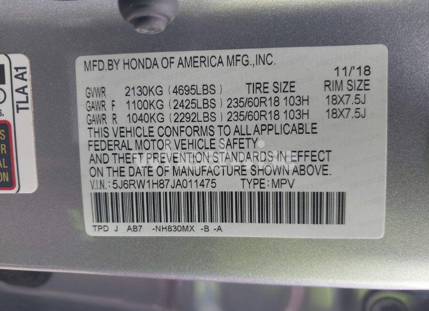 Photo 9 of 2018 Honda Cr-v EX-L/EX-L NAVI (VIN 5J6RW1H87JA011475)