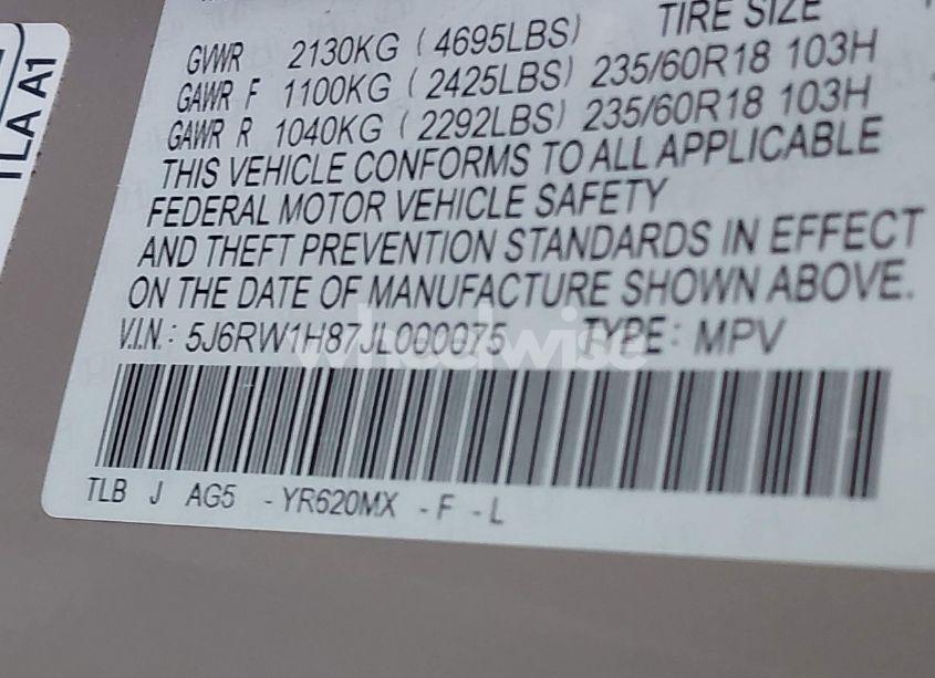 Photo 9 of 2018 Honda Cr-v EX-L/EX-L NAVI (VIN 5J6RW1H87JL000075)