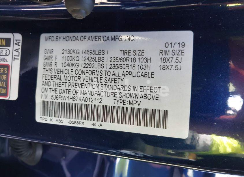 Photo 9 of 2019 Honda Cr-v EX-L (VIN 5J6RW1H87KA012112)