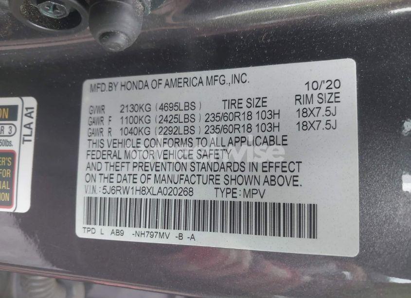 Photo 9 of 2020 Honda Cr-v 2WD EX-L (VIN 5J6RW1H8XLA020268)