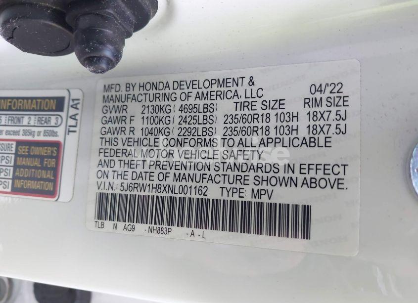 Photo 9 of 2022 Honda Cr-v 2WD EX-L (VIN 5J6RW1H8XNL001162)