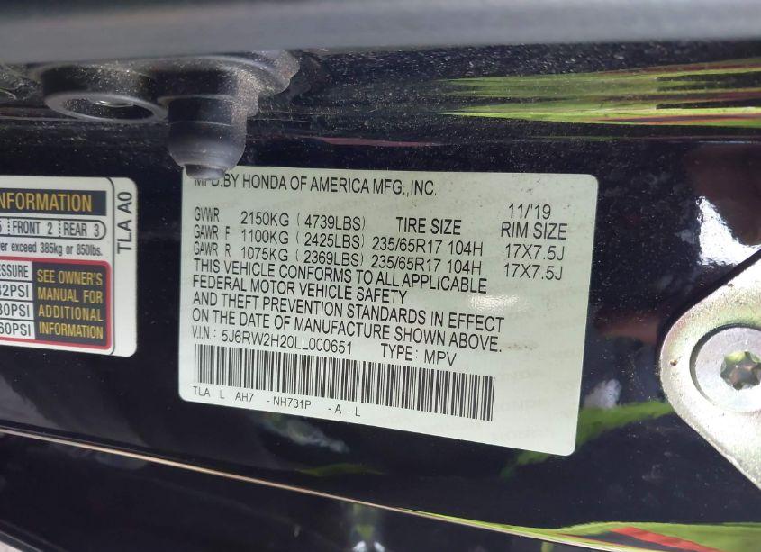 Photo 9 of 2020 Honda Cr-v AWD LX (VIN 5J6RW2H20LL000651)