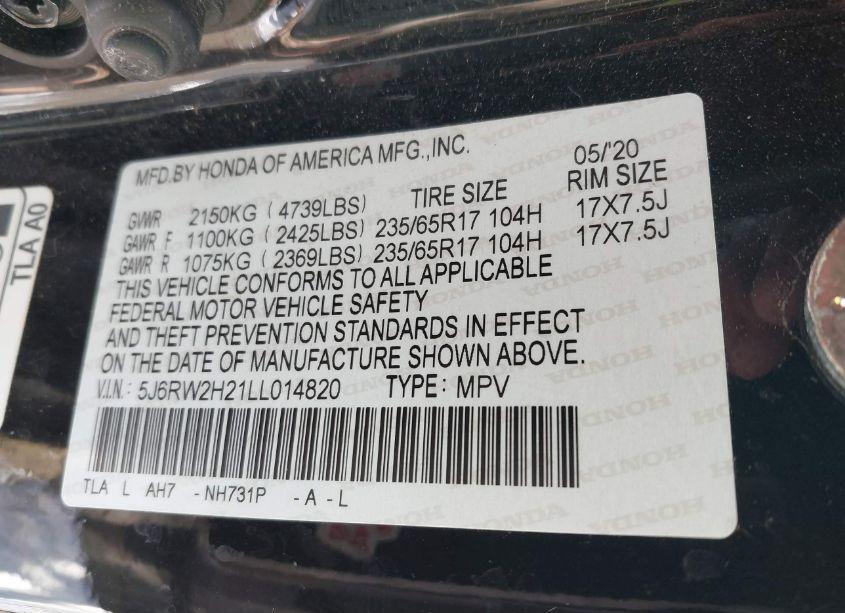 Photo 9 of 2020 Honda Cr-v AWD LX (VIN 5J6RW2H21LL014820)