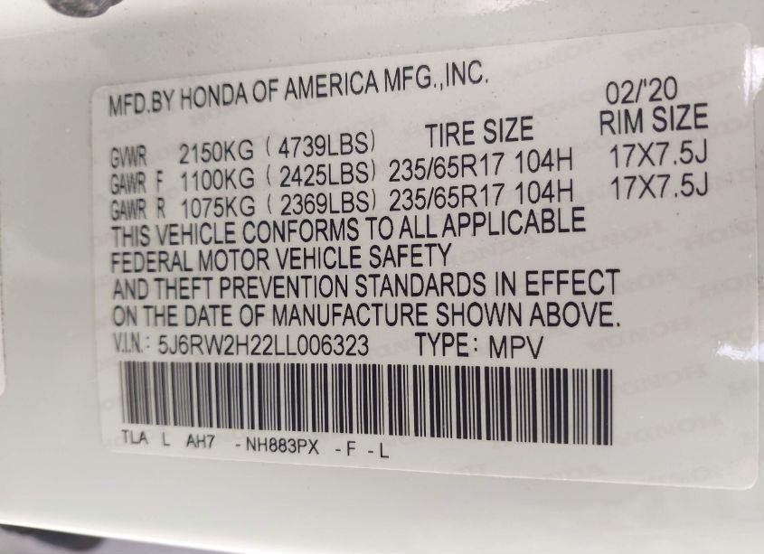 Photo 9 of 2020 Honda Cr-v AWD LX (VIN 5J6RW2H22LL006323)