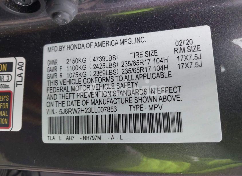 Photo 9 of 2020 Honda Cr-v AWD LX (VIN 5J6RW2H23LL007853)