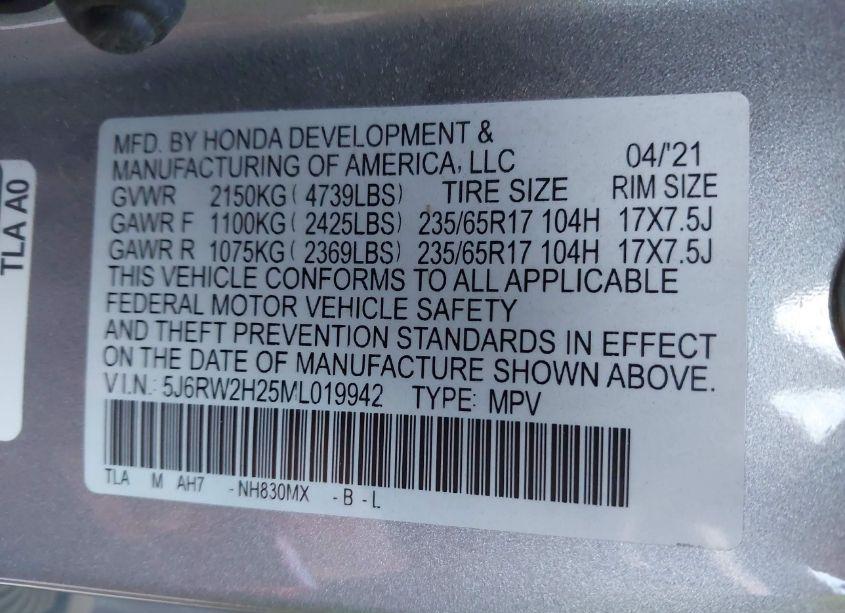 Photo 9 of 2021 Honda Cr-v AWD LX (VIN 5J6RW2H25ML019942)