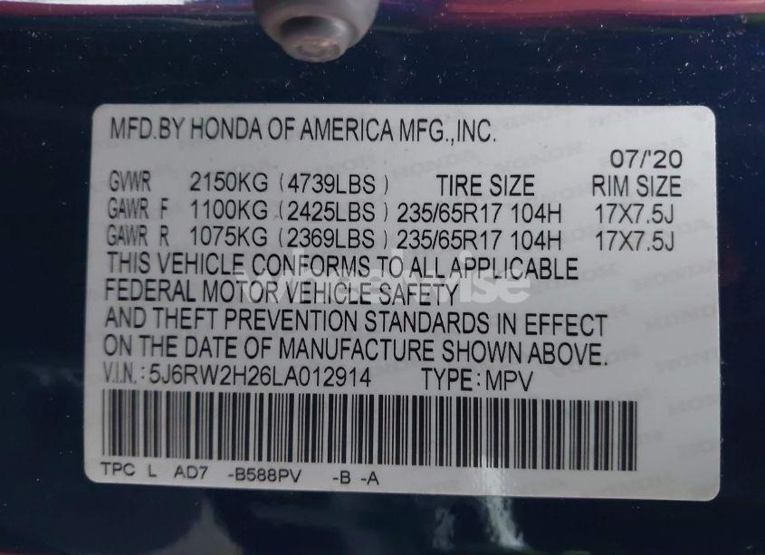 Photo 9 of 2020 Honda Cr-v AWD LX (VIN 5J6RW2H26LA012914)