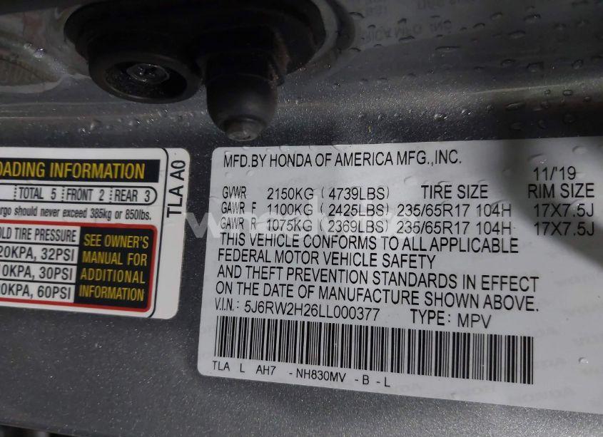 Photo 9 of 2020 Honda Cr-v AWD LX (VIN 5J6RW2H26LL000377)