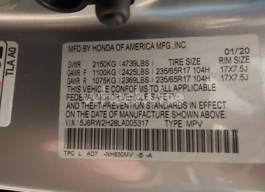 Photo 9 of 2020 Honda Cr-v AWD LX (VIN 5J6RW2H28LA005317)