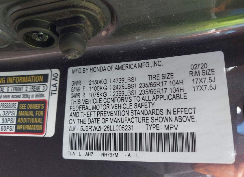 Photo 9 of 2020 Honda Cr-v AWD LX (VIN 5J6RW2H28LL006231)