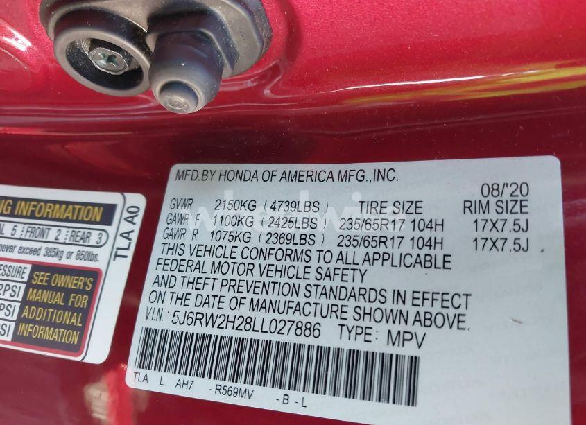 Photo 9 of 2020 Honda Cr-v AWD LX (VIN 5J6RW2H28LL027886)