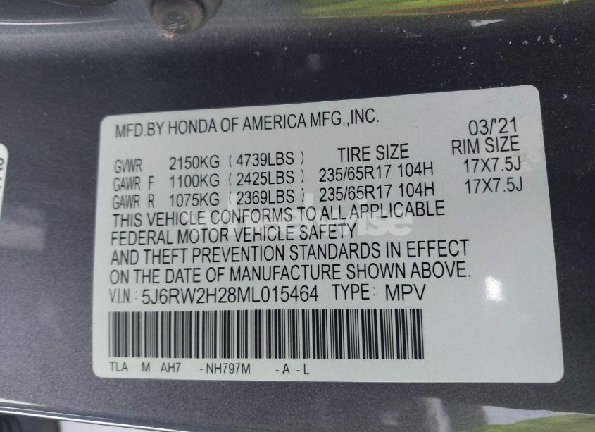 Photo 9 of 2021 Honda Cr-v AWD LX (VIN 5J6RW2H28ML015464)