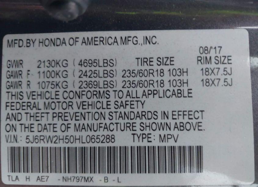 Photo 9 of 2017 Honda Cr-v EX (VIN 5J6RW2H50HL065288)