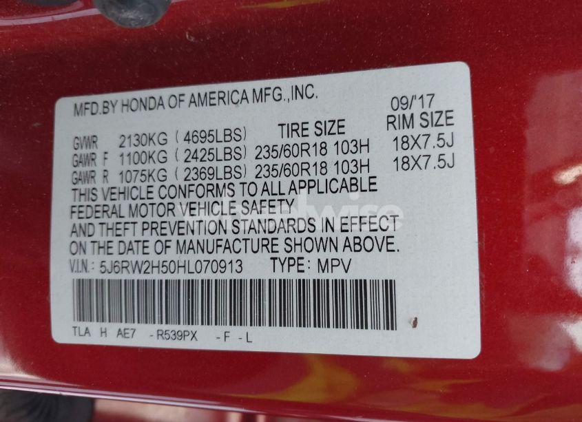 Photo 9 of 2017 Honda Cr-v EX (VIN 5J6RW2H50HL070913)