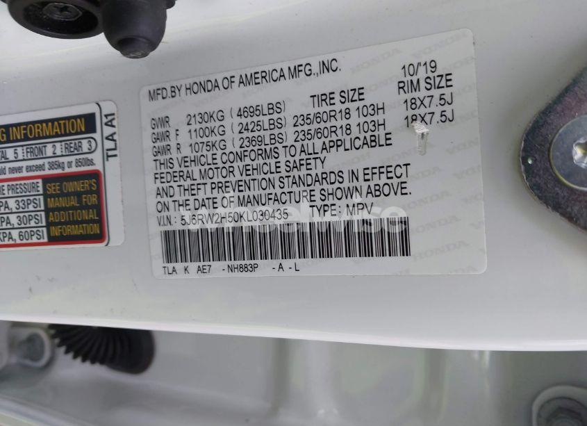 Photo 9 of 2019 Honda Cr-v EX (VIN 5J6RW2H50KL030435)