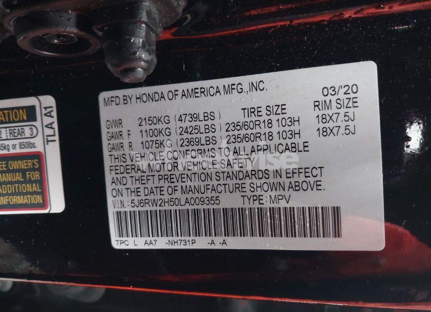 Photo 9 of 2020 Honda Cr-v AWD EX (VIN 5J6RW2H50LA009355)