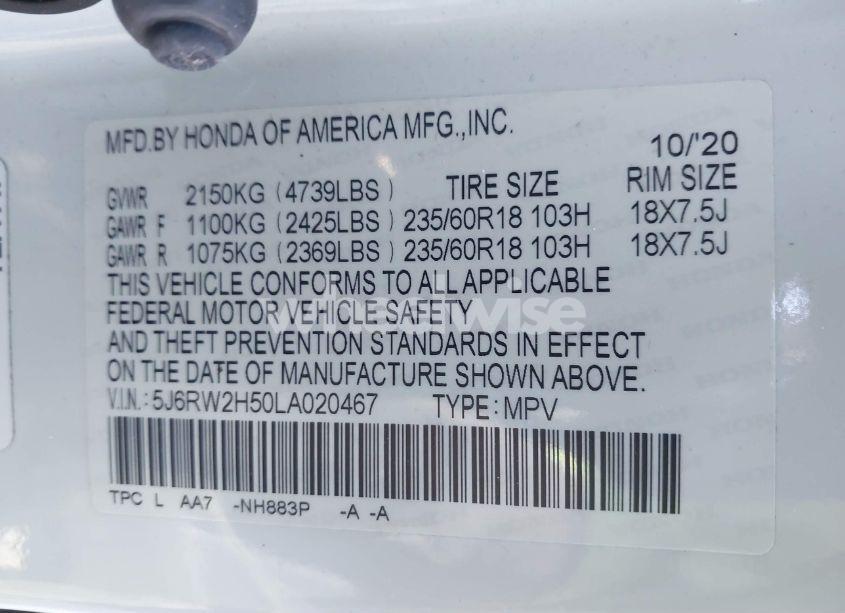 Photo 9 of 2020 Honda Cr-v AWD EX (VIN 5J6RW2H50LA020467)