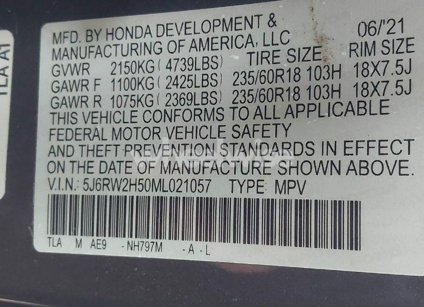 Photo 9 of 2021 Honda Cr-v AWD EX (VIN 5J6RW2H50ML021057)