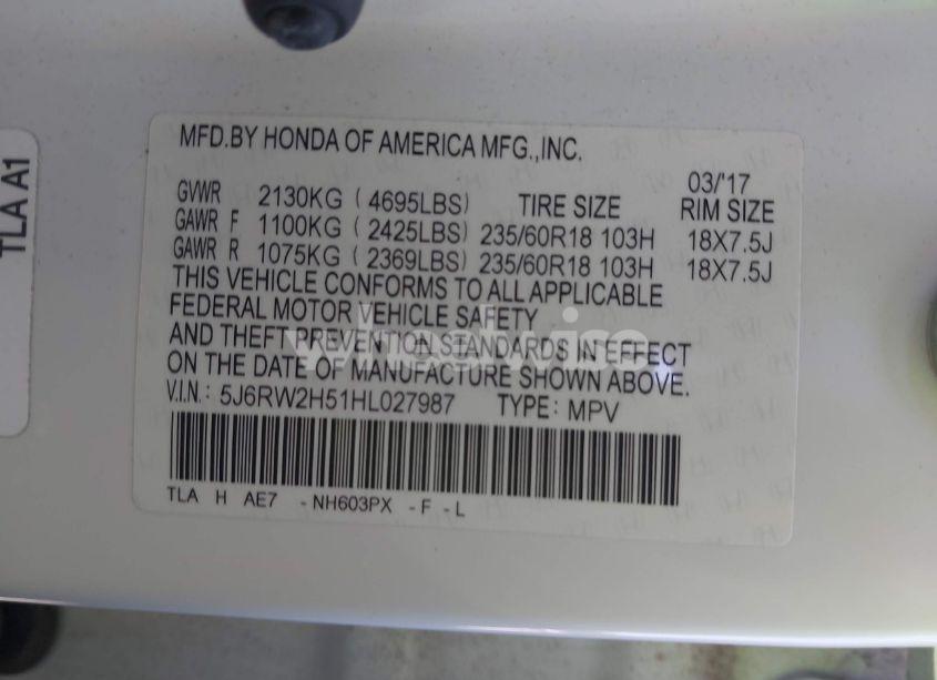 Photo 9 of 2017 Honda Cr-v EX (VIN 5J6RW2H51HL027987)