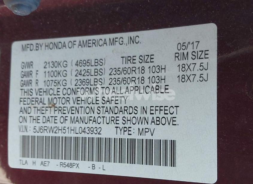 Photo 9 of 2017 Honda Cr-v EX (VIN 5J6RW2H51HL043932)