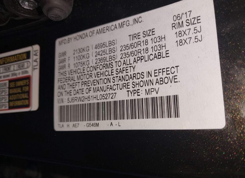 Photo 9 of 2017 Honda Cr-v EX (VIN 5J6RW2H51HL052727)