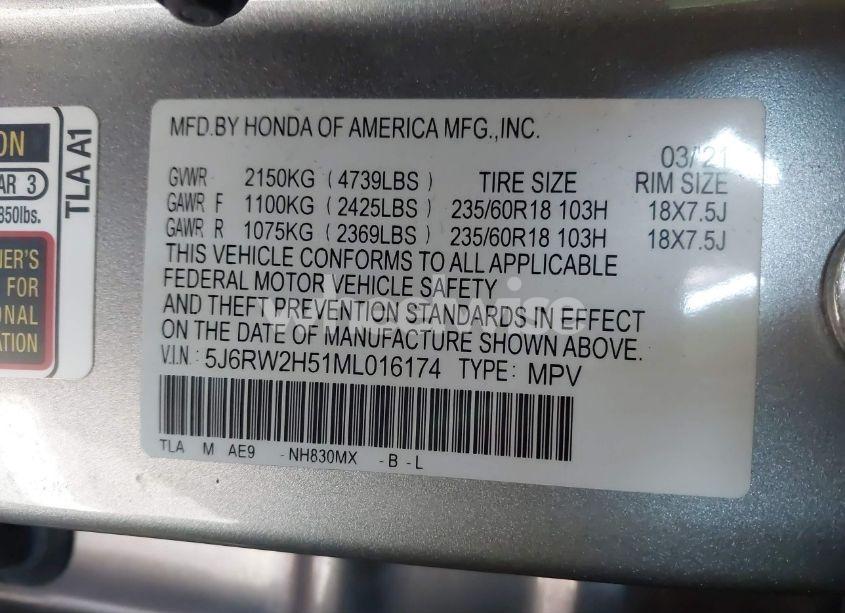 Photo 9 of 2021 Honda Cr-v AWD EX (VIN 5J6RW2H51ML016174)