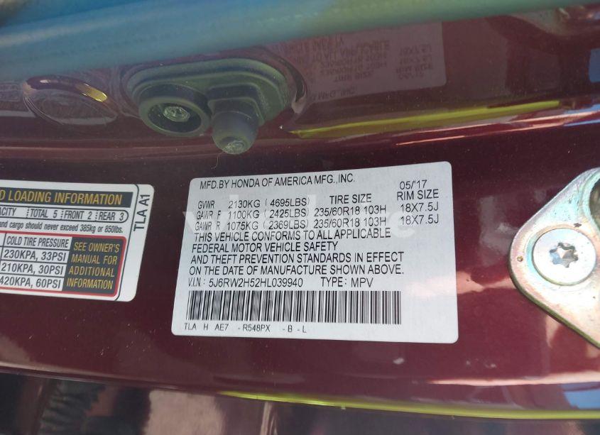 Photo 9 of 2017 Honda Cr-v EX (VIN 5J6RW2H52HL039940)